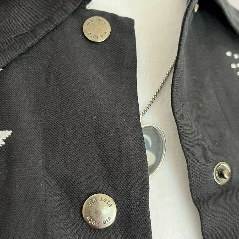 Via Seta Black Silk-Linen
Embroidered Jacket - Size 12 - Picture 6 of 11